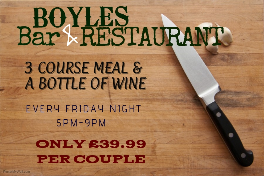 BoylesDromore's tweet photo. LIKE TRYING NEW PLACES??, VISIT BOYLES BAR IN DROMORE FOR A DELICIOUS 3 COURSE MEAL &amp; A BOTTLE OF WINE.. ONLY £39.99 https://t.co/6TQfUF6B5M