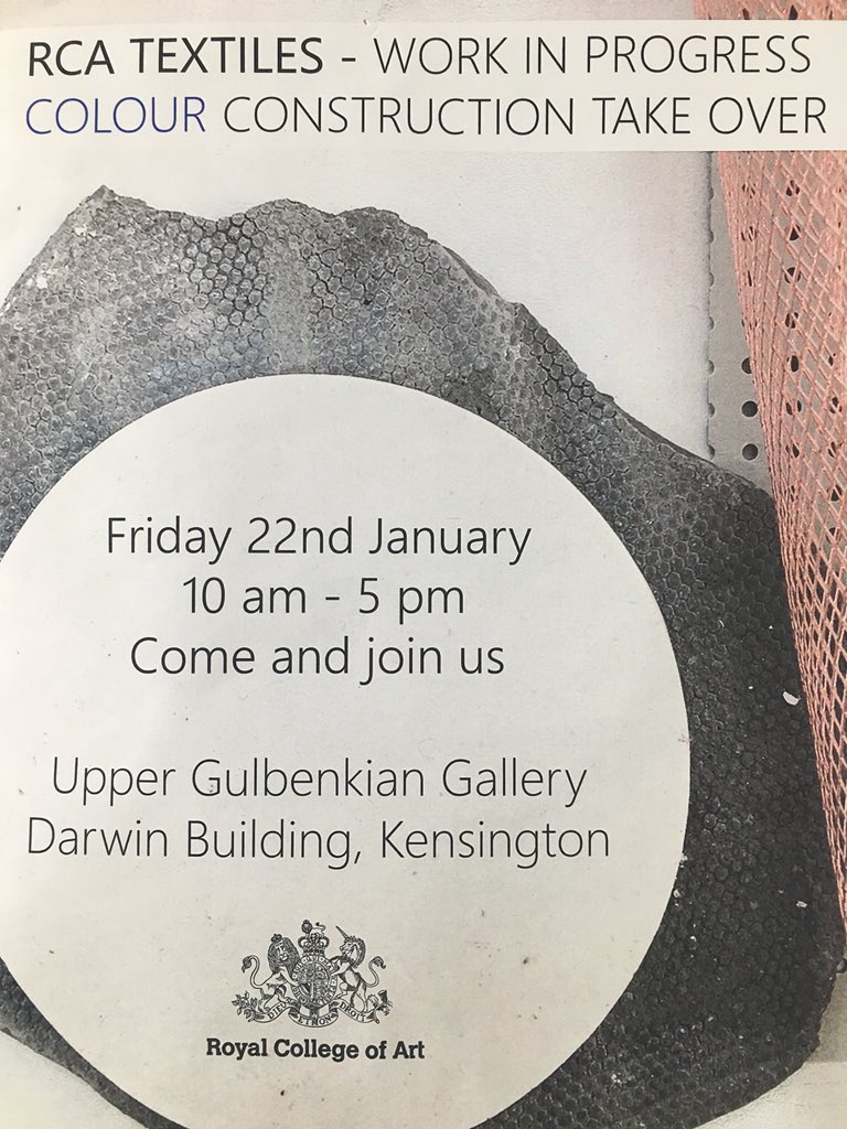 TextilesRCA's tweet photo. It's #takeoverday here at the #RCA #workinprogressshow #rcatextiles2016 #colourconstruction come and join us ! https://t.co/WNmc0sFvc8