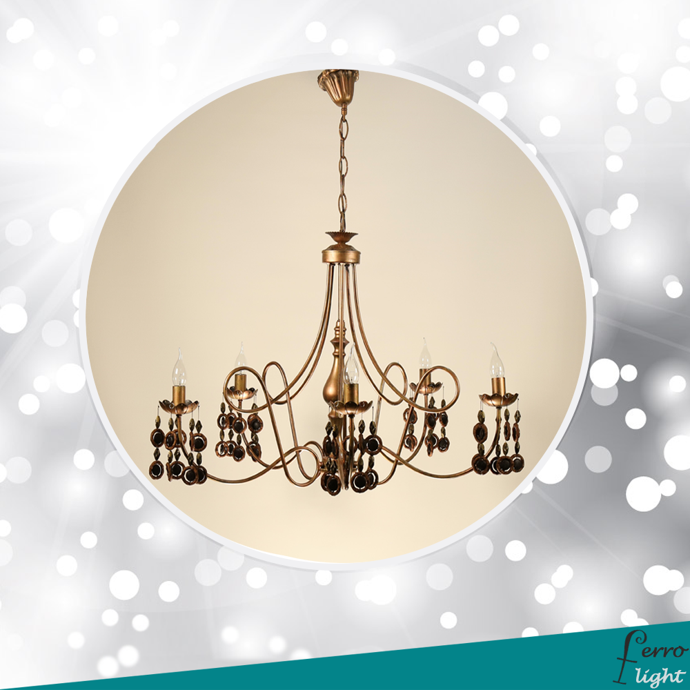 Klasik ve Country tarzı döşenmiş mekanlar için tasarlanmış bronz patina ile renklendirilmiş el işi üretimi avize.