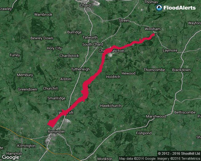 FloodAlerts's tweet photo. Flood Warning, 10:26AM 22/01/2016, River Axe (Upper) from Winsham to Axmin..., https://t.co/b3lLK7XjA2 #floodaware https://t.co/FgJuZ6TAet