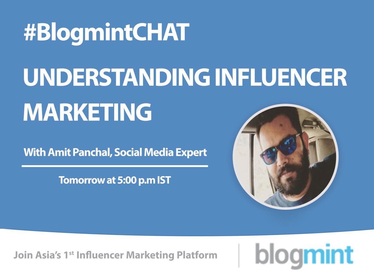 theblogmint's tweet photo. Mark your calenders! Tomorrow 5:00 p.m is #BlogmintCHAT time with @AmitHPanchal. Interact, learn & improve. https://t.co/nM4NBFSKFP