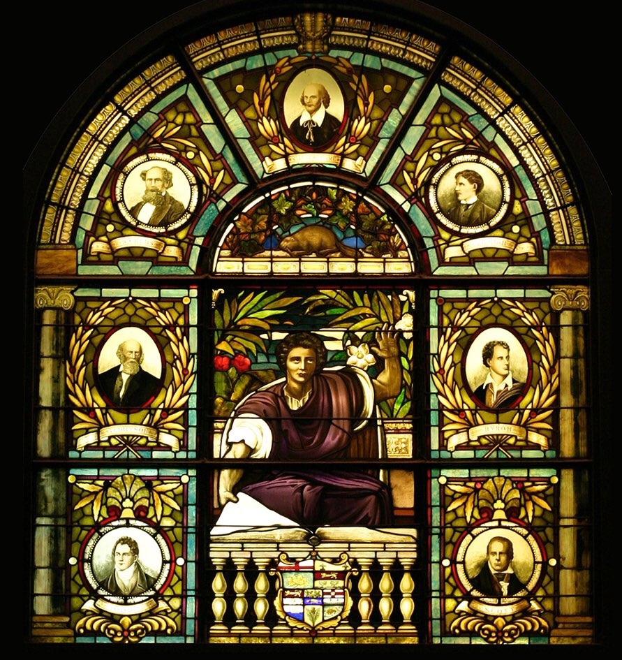 ArtGuideAlex's tweet image. Byromania even in glass #LordByron born #otd 1788 #OttawaPublicLibrary 1906 - alongside a few other familiar faces!