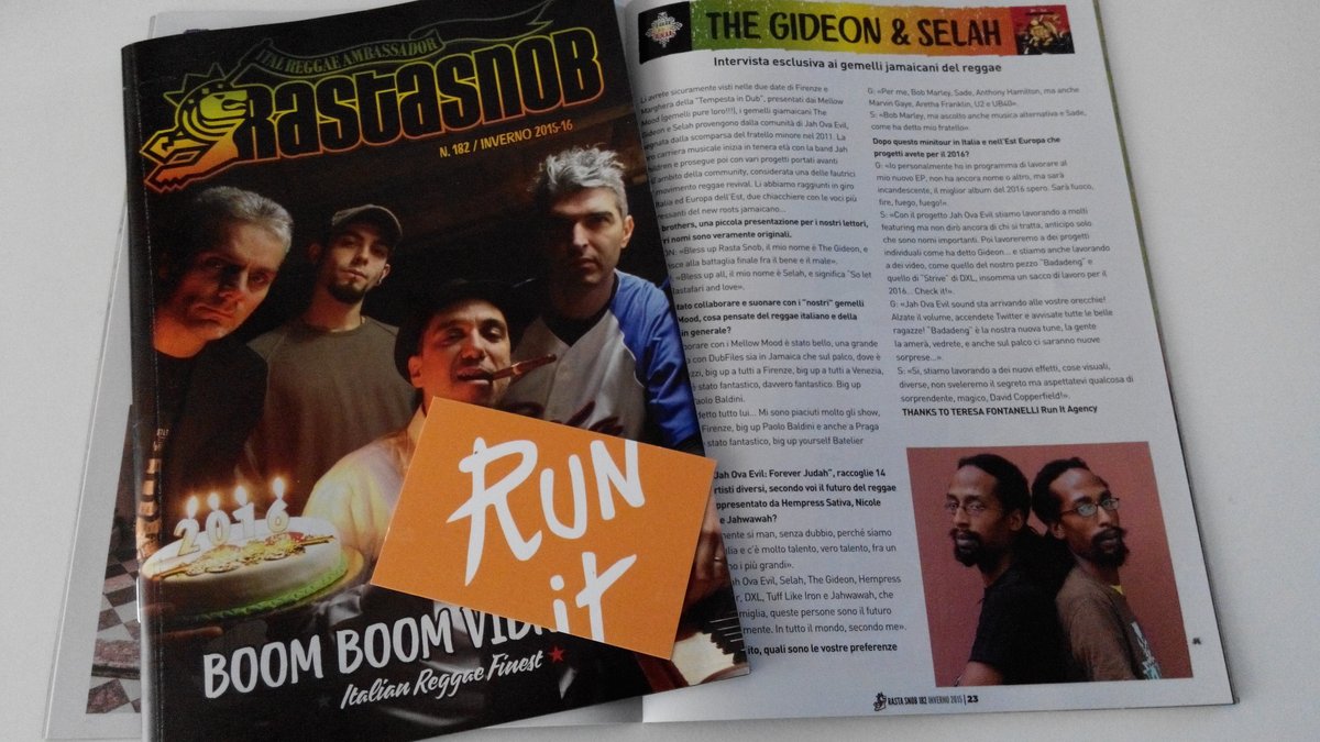 runitagency's tweet photo. #Rastasnob n. 182 / inverno 2015-16 #interview #TheGideon & #Selah #review #70BPM #charts #Immigrant #RunIt #Reggae https://t.co/3qleuVPRwD