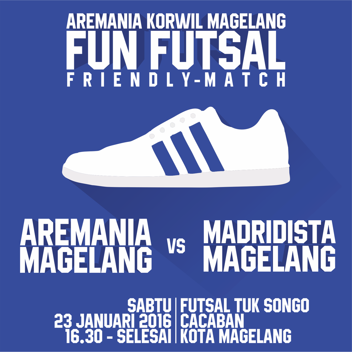 Aremania_MGL's tweet photo. #AKMFunFutsal | @Aremania_MGL v @PRMI_Magelang | Sabtu, 23 Jan 2016 | 16.30 WIB | Futsal Tuk Songo, Cacaban Kota Mgl https://t.co/Xg1vgWiOdR
