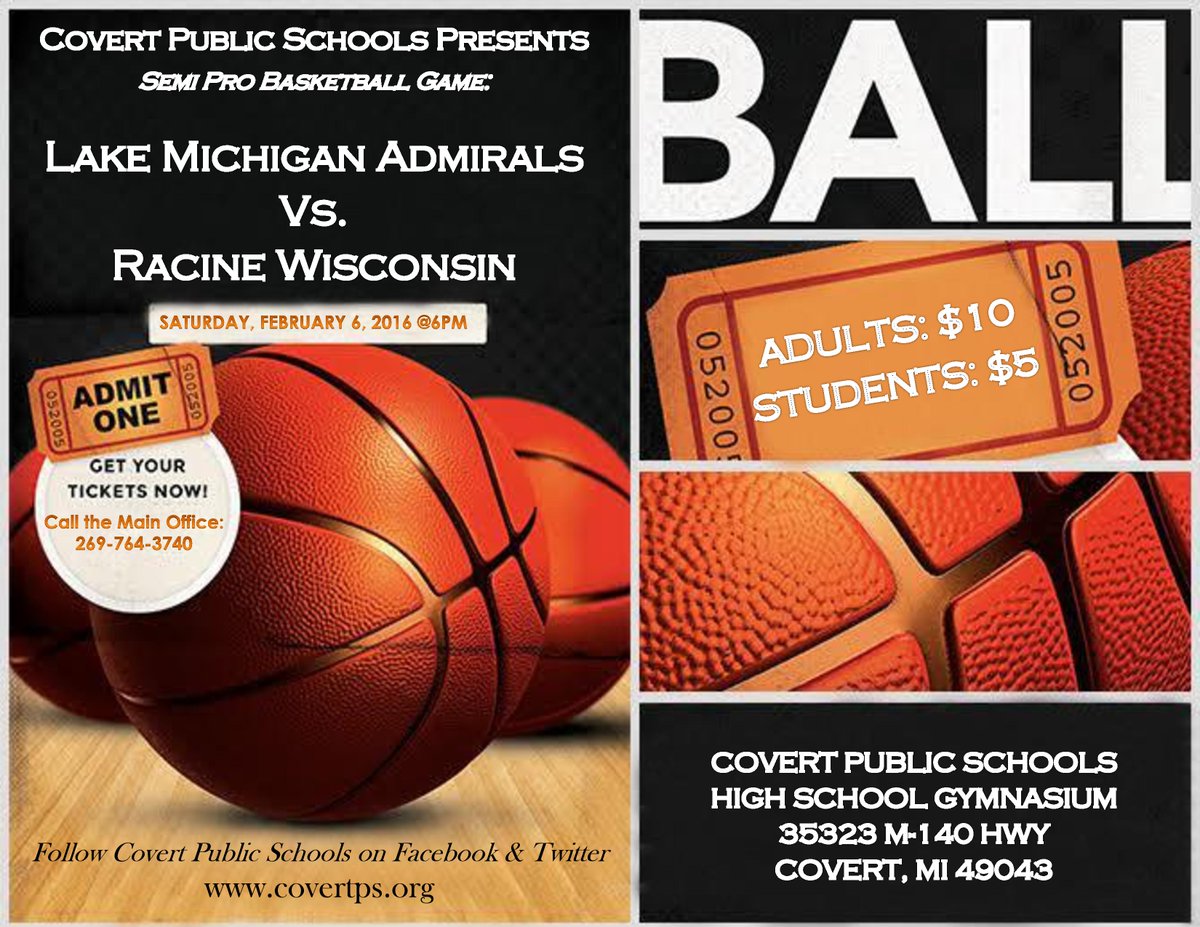 Covert Public Schools is hosting a semi pro basketball game on Saturday, February 6th at 6pm! Buy your tickets today