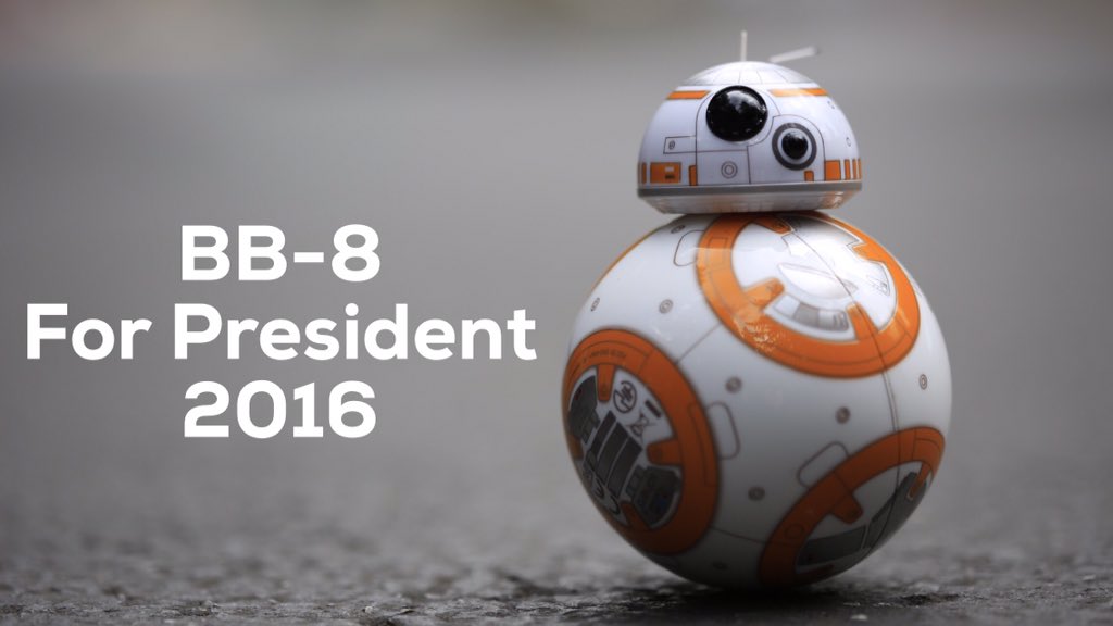 BB8's tweet image. RT if you think BB-8 would make a better president than all other options #BB8ForPresident