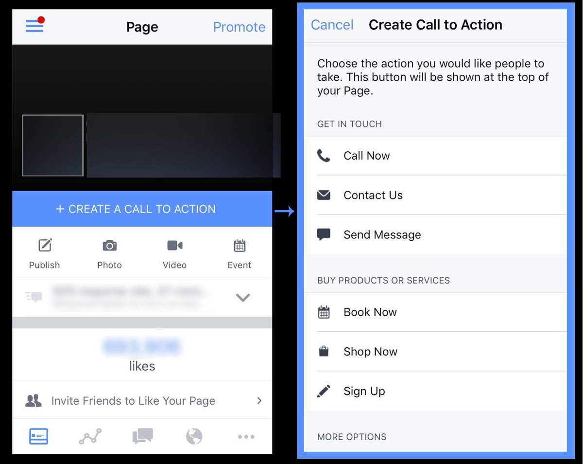 SocialMediados's tweet image. También desde app oficila Facebook #PagesManager podremos activar/modificar &apos;llamadas a la acción&apos; (Call to action)