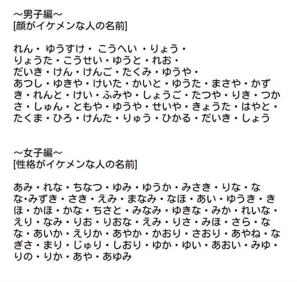 女子の本音 顔がイケメンな人の名前 性格がイケメンな人の名前 T Co Omxyg4koer Twitter