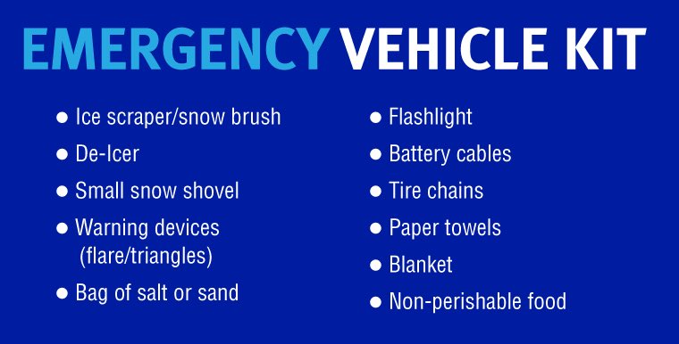 Wellness_SU's tweet photo. If you have to travel be sure to have your car prepared! #SnowStormTips #StaySafe https://t.co/U3RX2P1vjj