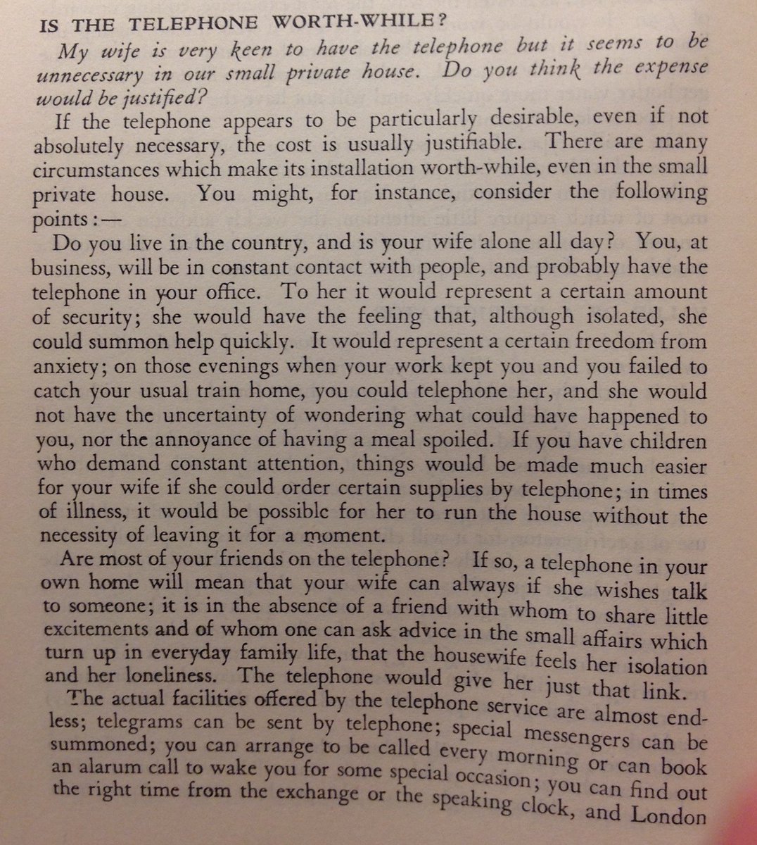 Quote of the day: from a chapter in ‘Everybody’s Best Friend’ on ‘Is The Telephone Worth-while’