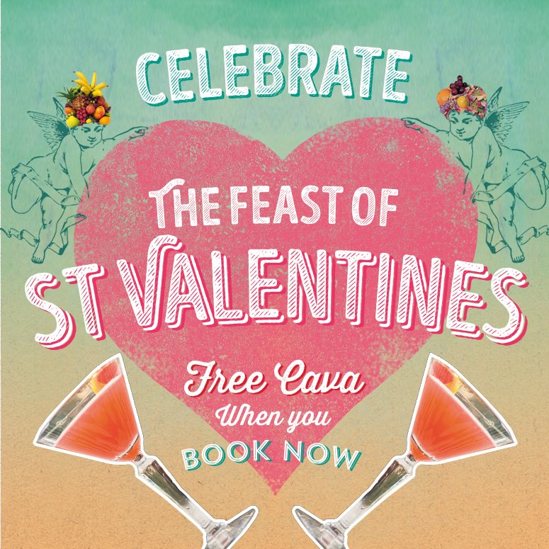 lasiguanas's tweet photo. Love, cherubs in Carmen Miranda hats & free cava are in the air #valentinesday #valentinesfeast 💜💛💚 https://t.co/i82MXuJP5M