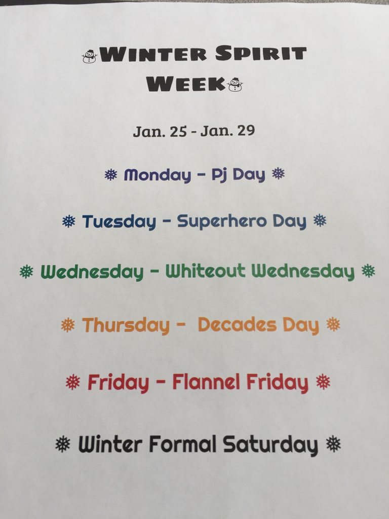 ❄️Winter Spirit Week❄️ Starting Monday, January 25!