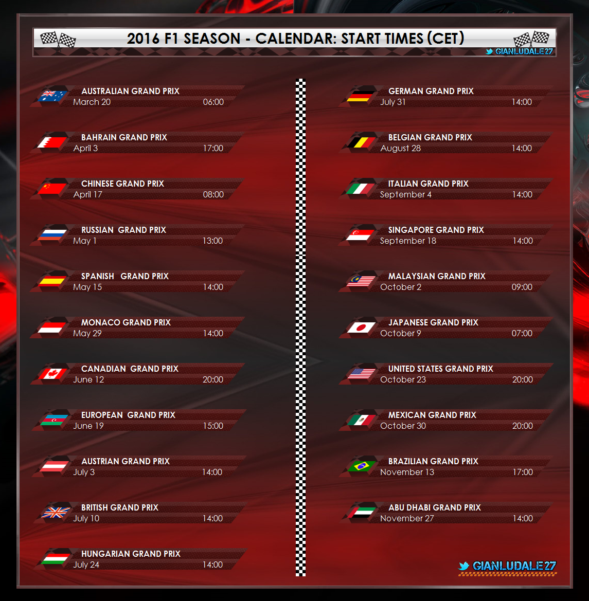 2016 f1 season calendar 2016 f1 season calendar