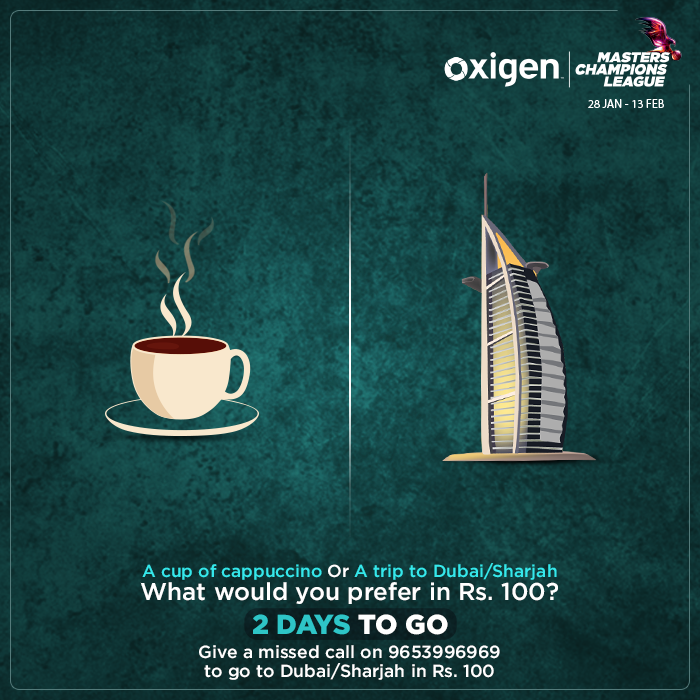 MCL2020UAE's tweet photo. Give a missed call on 9653996969 to enter. Hurry, only 2 days to go! https://t.co/4OBx8OZIbp @oxigenwallet #MCL2020 https://t.co/fUteEkecXO