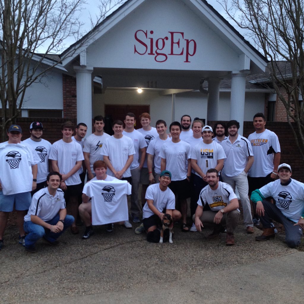 USMGoldenEagles's tweet photo. .@USM_SIGEP is ready to #WHITEOUT Reed Green for tomorrow's @SouthernMissMBB game vs. LA Tech! #SMTTT https://t.co/kdSstr4MT8