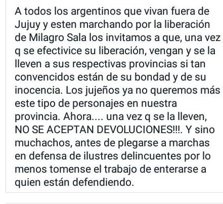 RWSalomon's tweet photo. Mensaje de un Jujeño! https://t.co/A8EQcbyN2a