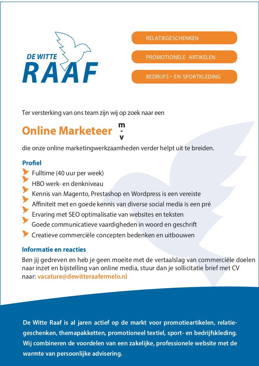 Wij zijn op zoek naar versterking van ons team. Kom jij bij ons werken? RT = fijn! #vacature #online #marketing