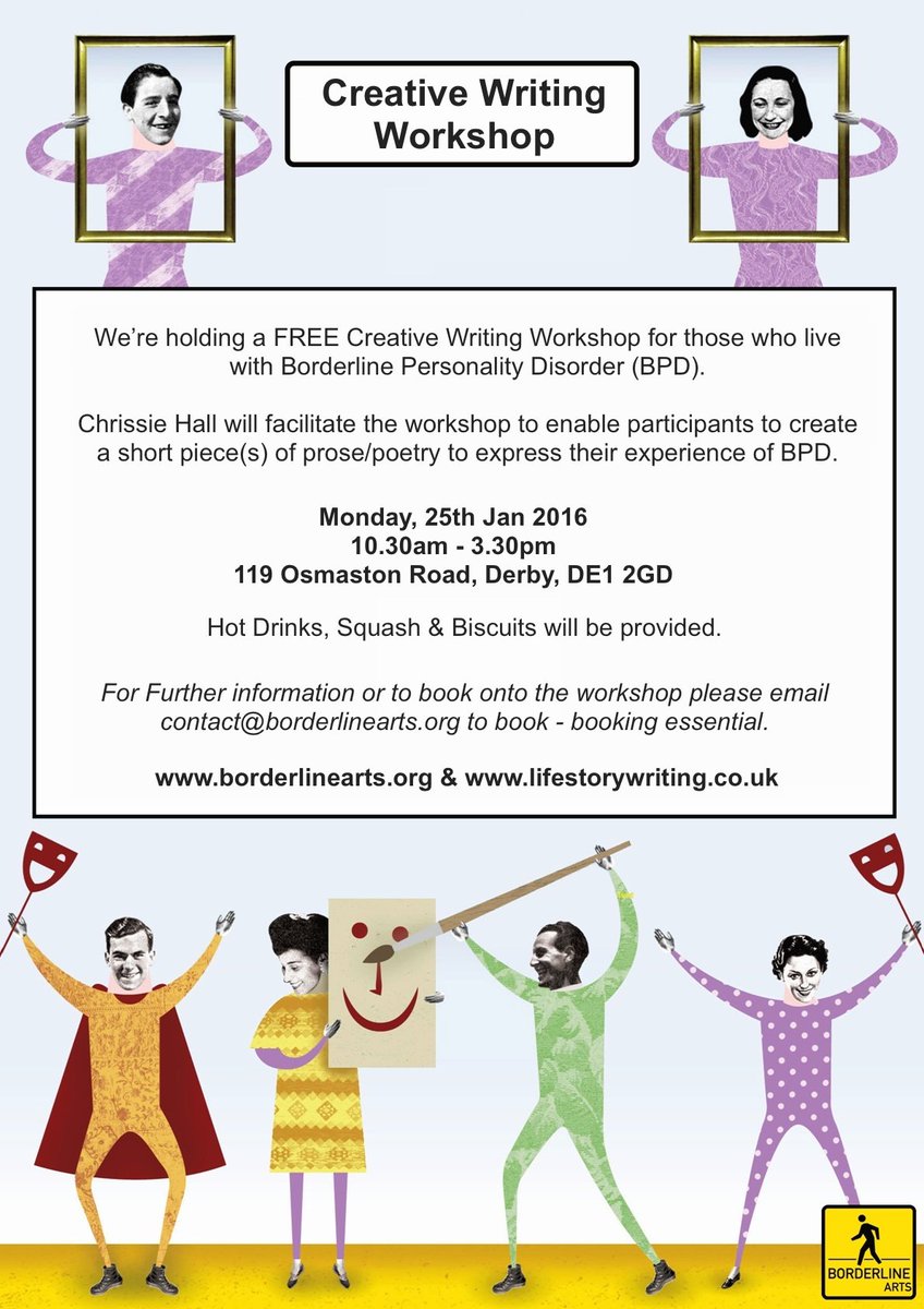 _BorderlineArt's tweet photo. FREE Creative Writing Workshop empowering participants to use #creativity to express life w/ BPD - Booking Essential https://t.co/5MmjTJPgqH