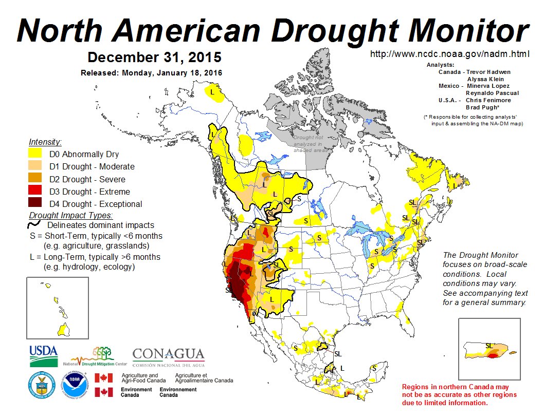 NOAANCEI's tweet photo. December 31 North American #DroughtMonitor: Patchy drought affects Mexico https://t.co/z2ASztdJcH https://t.co/RDBi2xDTzk
