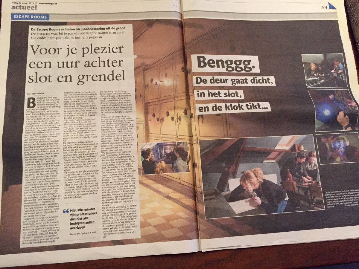 teamtrapped's tweet photo. Artikel in de Limburger.nl over #EscapeRooms. Met een bijdrage van onze vrienden van @SherlockedNL en @Escape_Room. https://t.co/Hm1hEcK2q2