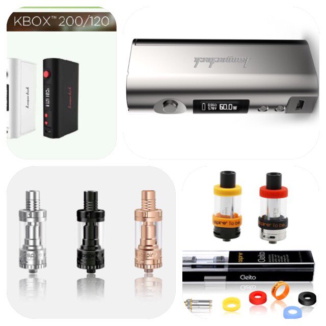 vapersonlineuk's tweet photo. New in this week
Kbox 120w & 200w, Platinum tc 60w. Aspire Cleito & Triton mini #vapelife #vaping2016 #ukvape #vape https://t.co/wfLTwAjxN8