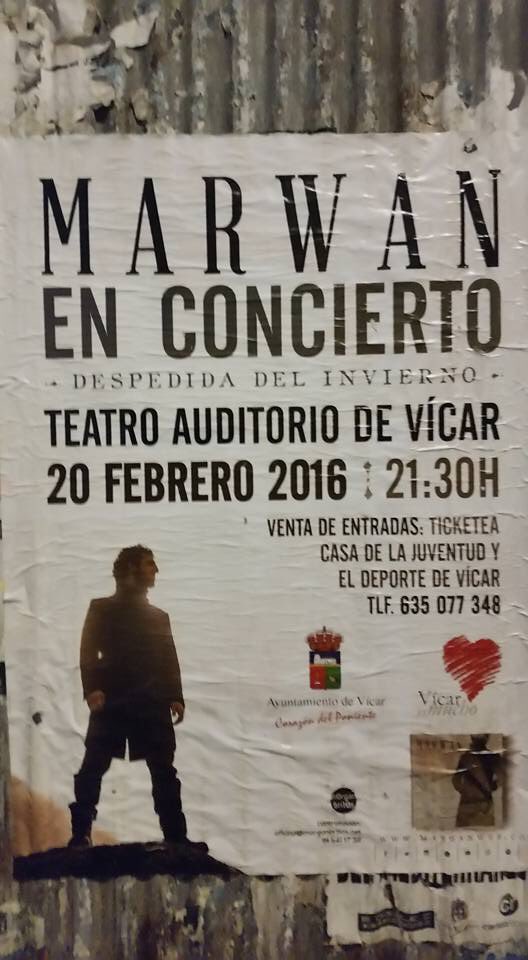 Ya están los carteles del concierto <a href="/Marwanmusica/">Marwán</a> en Vicar para 20 de febrero <a href="/VLIDUENA/">VANESA LIDUEÑA</a> @almujjimenez <a href="/bibliovicar/">Raquel</a>