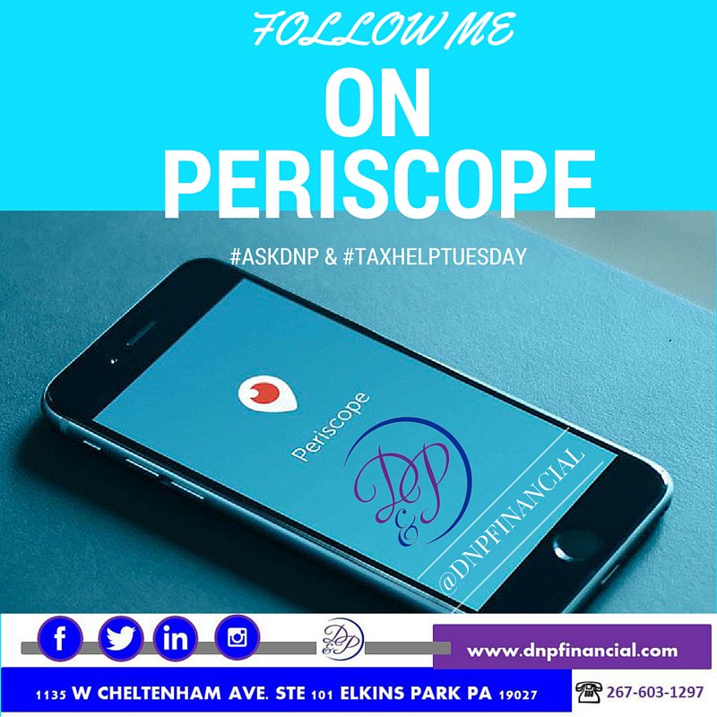 DNPFinancial's tweet photo. Oour 1st #Periscope was hit :) We had 55 people that joined in for #TaxHelpTuesday. Don't miss out! @thecreditwoman https://t.co/XSy5qX7bFy