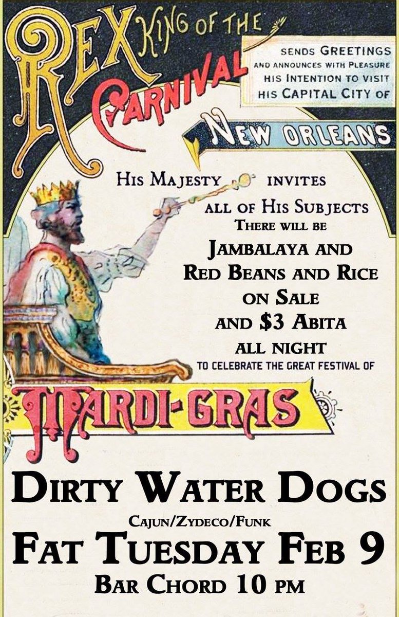 Join Rex, King of Carnival for authentic #NOLA #MardiGras celebrations at <a href="/barchord1/">Bar Chord</a>! donyc.com/events/2016/2/…