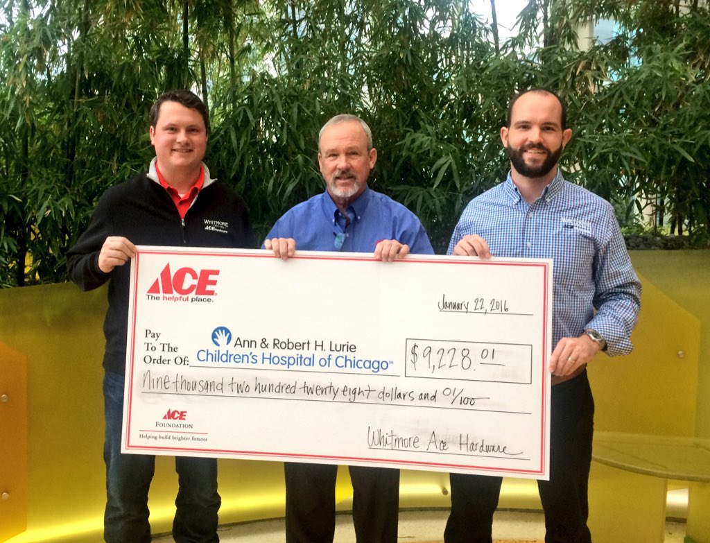 Congratulations to <a href="/WhitmoreAceHdwe/">Whitmore Ace Hardwar</a> for raising over $9K for <a href="/LurieChildrens/">Lurie Children's</a> in 2015! #shoplocal #givelocal #ftk