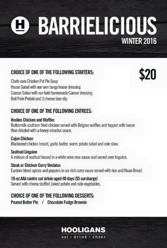 The_Bible_Code's tweet photo. .@barrielicious1 Hooligans Menu :)
eat.  drink.  cheer. https://t.co/MlwzyTtypZ