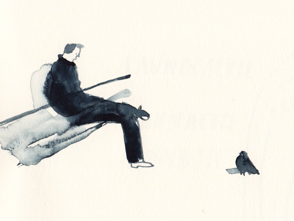 Conversation between a man and a pigeon #sketch #illustration