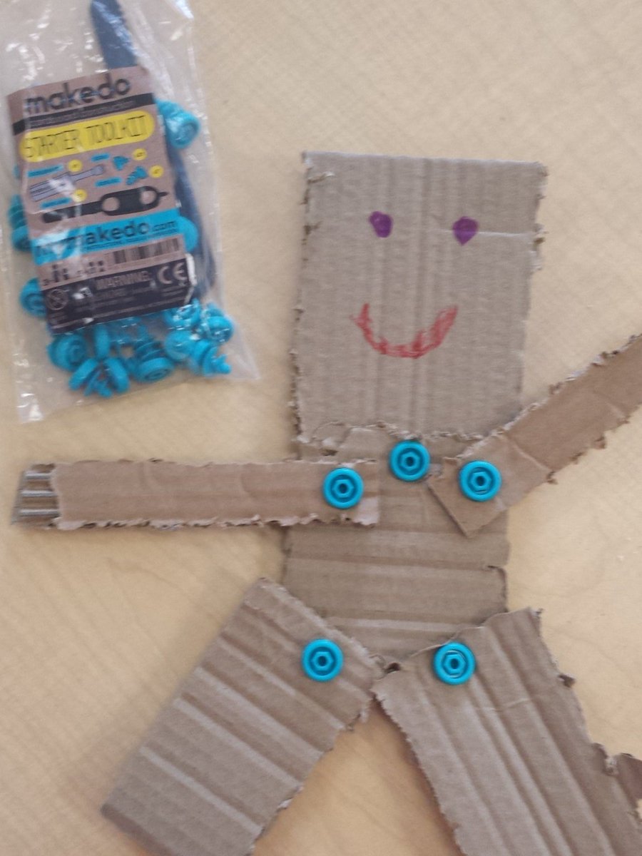 MrsLemstra's tweet photo. Our first @Makedo robot!Thanks for buying this @lhnatiuk!Ss are SUPER excited! #kindergarten #spslearn #makerspace https://t.co/U99eft1t3d