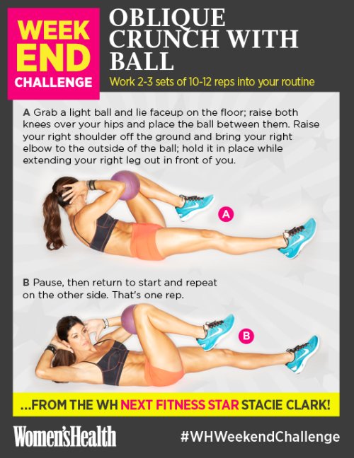 WeGetFitApp's tweet image. Oblique crunch + ball! #WHWeekendChallenge via @SassyFitGirl @WomensHealthMag sassyfitgirl.com/post/751768587… #FitnessFriday