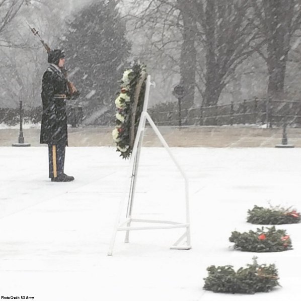 FoxNews's tweet image. Photo of the Day: The Tomb of the Unknown Soldier covered in snow at Arlington National Cemetery.