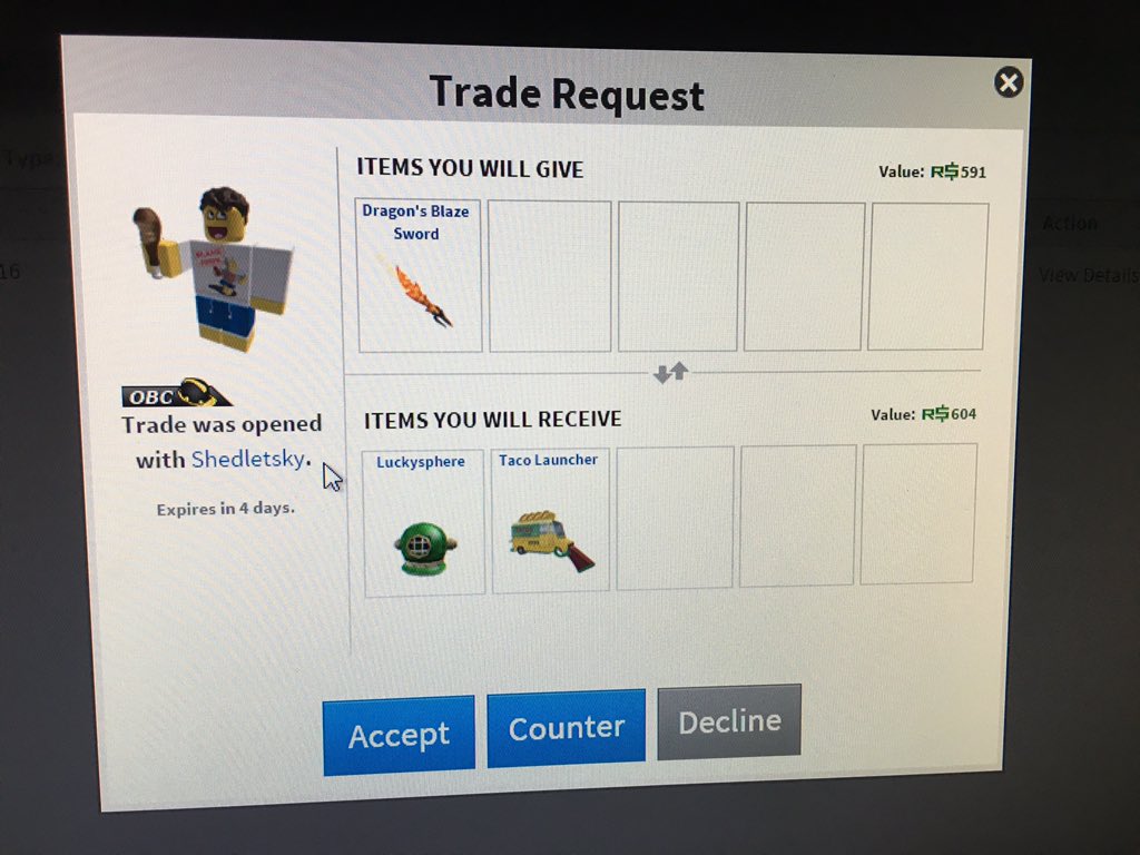 TypicalVelo's tweet image. @Shedletsky sent me a trade lol @roblox #roblox4life Accept or no???