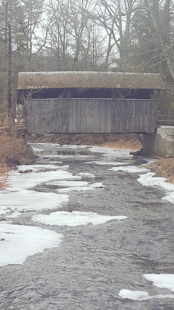 No snow yet, just some ice on the creek!  #Knoebels #blizzard2016