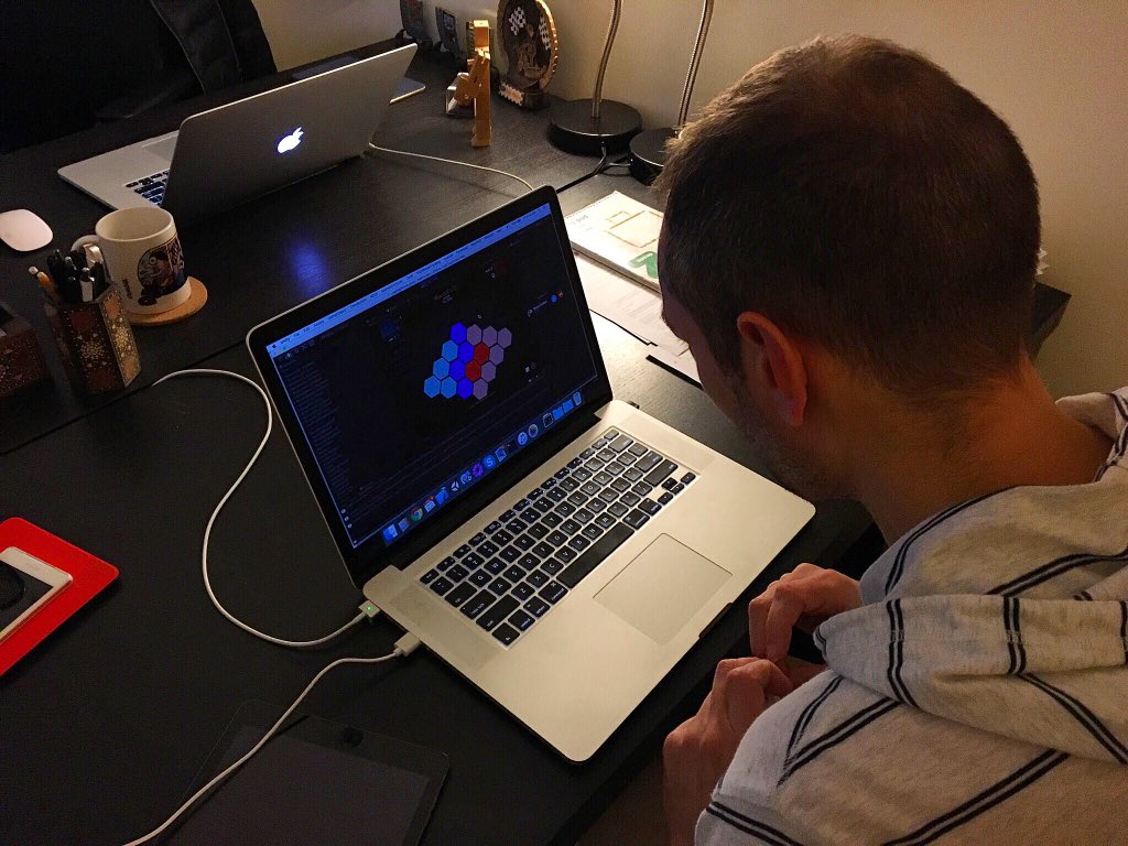Austin doing a live demo of a prototype of an upcoming Alliance feature with our publisher in Germany. #gamedev