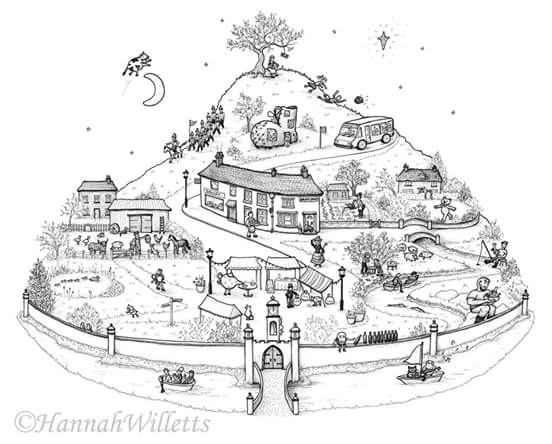 'Little Town of Rhymes' new work illustration 30 rhymes #nurseryrhymes #illustration #town #childrens #pen #biro