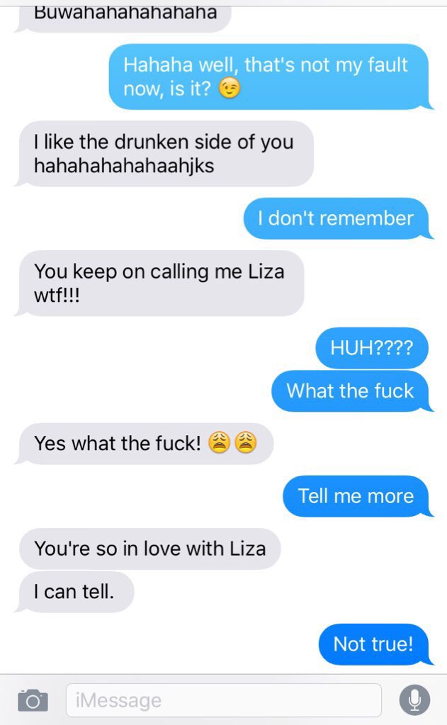 lizasoberanogil's tweet photo. When you're drunk and somebody tells you that you keep saying Liza's name and I'm just like ew. https://t.co/Vy3rS4ivLn