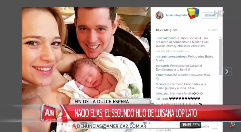 AmericaTV's tweet photo. Nació Elías, el segundo hijo de Luisana Lopilato y Michael Bublé
@a2noticias --> https://t.co/SlxRmAlD5j https://t.co/1EyuLiZA2K