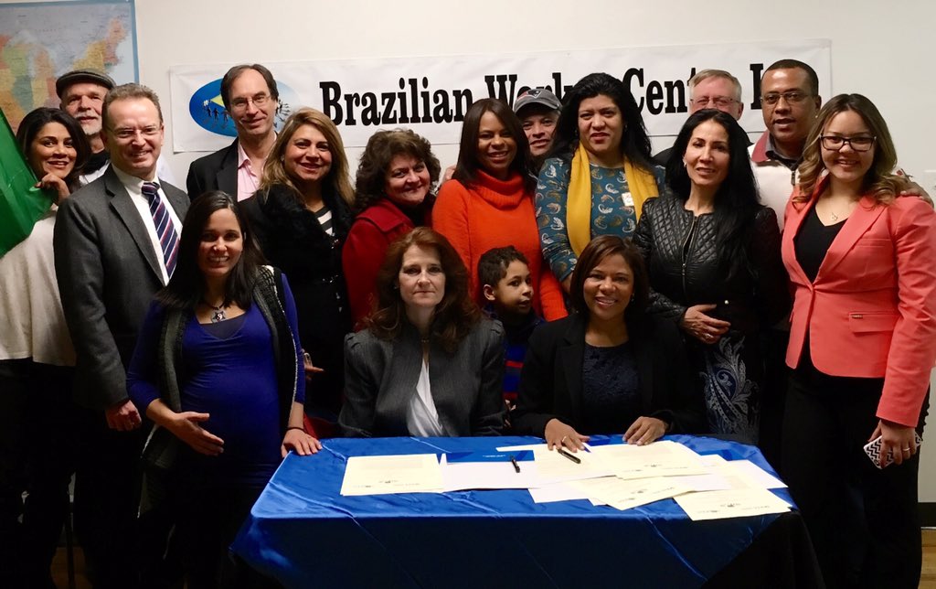 nrtracy's tweet photo. 01/21/16. Brazilian Worker Center Signs Historic New Alliance with Region One of OSHA. #osha #usdol #safety https://t.co/x7uDgq9BsP