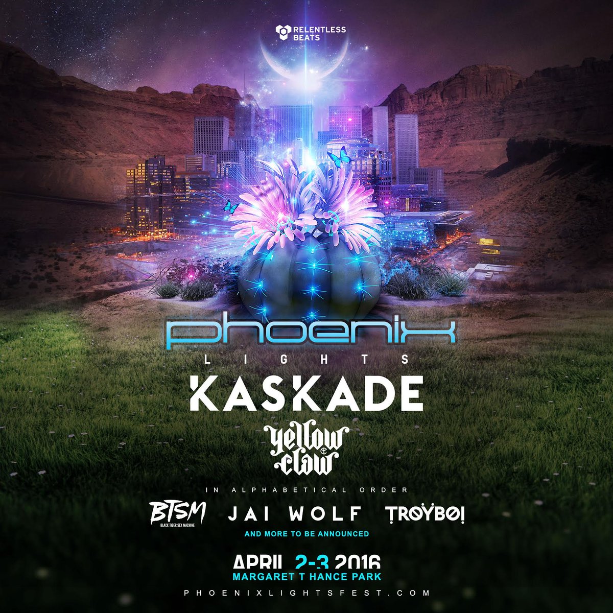 RelentlessBeats's tweet photo. Tickets to #PhoenixLightsFest feat #Kaskade #YellowClaw #BTSM #JaiWolf & #TroyBoi on sale! https://t.co/VOO5z0IIKt https://t.co/zd7wB7ffBN