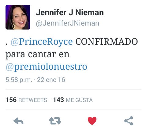 AbauAndres's tweet photo. Siii @premiolonuestro  @PrinceRoyce 🎤🙌🙌🙌🙌🙌💖😍 https://t.co/zS0lrUsvu9