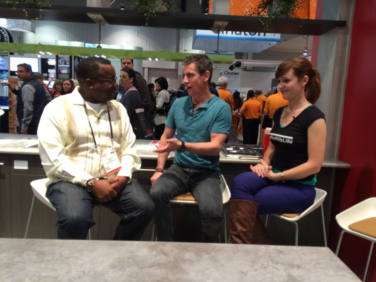 #KBtribechat A4) Was fun watching <a href="/MyFixitUpLife/">Theresa&Mark</a> broadcast from the <a href="/FormicaGroup/">Formica Group</a> booth. <a href="/JamesYoungII/">I Hate My Kitchen</a>