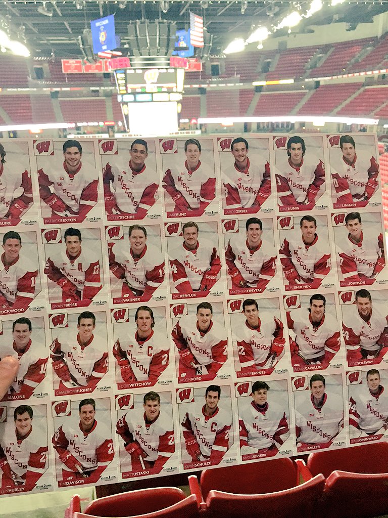 UW_RedCarpet's tweet photo. Get your free @BadgerMHockey Trading Cards tonight at the Kohl Center! #Badgers #BorderBattle #CawlidgeHawkey https://t.co/X4UBxRply8