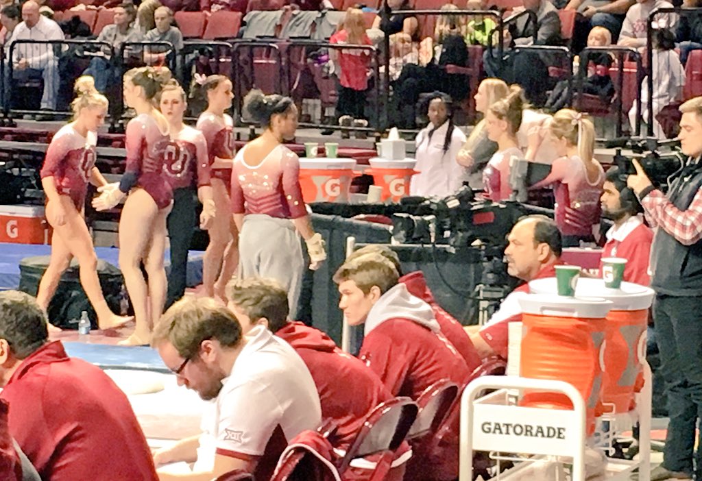 kdamp's tweet photo. Watching @OU_WGymnastics is always like a 3-ring circus. Adding @OU_Wrestling for Beauty &amp; the Beast? #myADD... 😩😳😵 https://t.co/8rKqxSEoUP
