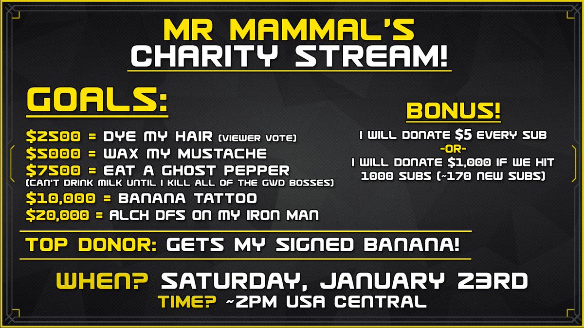 Mr_Mammal's tweet photo. Official Charity Stream Announcement! 

Retweets greatly appreciated! https://t.co/tlFwkxom5u