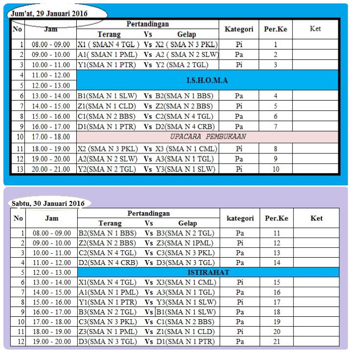 Ini jadwal hari jumat - sabtu depan :)