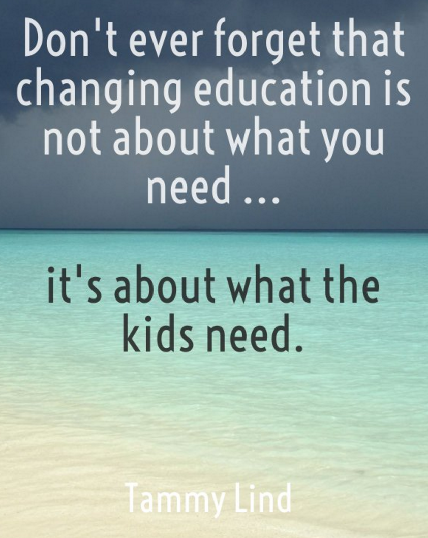 justintarte's tweet photo. Changing #education is not about what you need...it's about what the kids need. via @Taml17 &amp; @pernilleripp #edchat https://t.co/zU9aU5YrIb