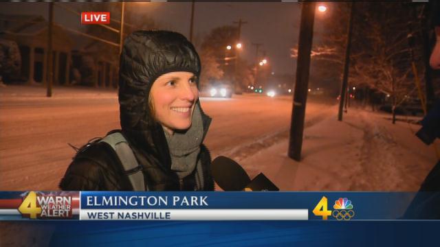 WSMV's tweet photo. A Nashville nurse braved snow and frigid temps to walk to work. https://t.co/8O3645NwE0 https://t.co/fwTJ47gpou